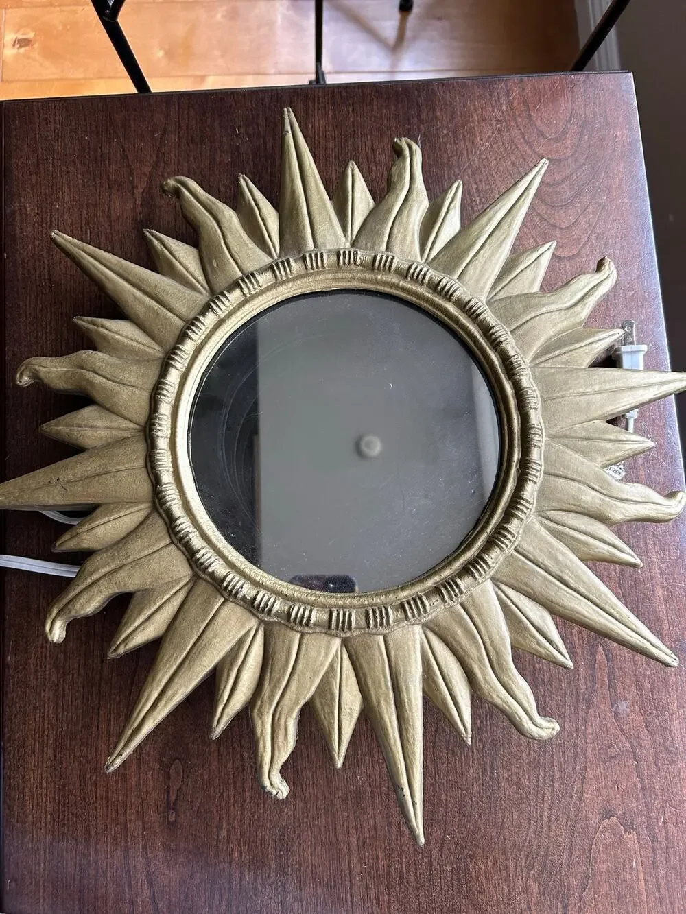 Vintage Rare Mid Century Modern Gold Luxe Sunburst Sun Star Infinity Mirror Lamp